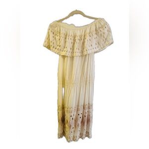 Florabella Cream Off-Shoulder Resort-wear Midi Summer Dress M